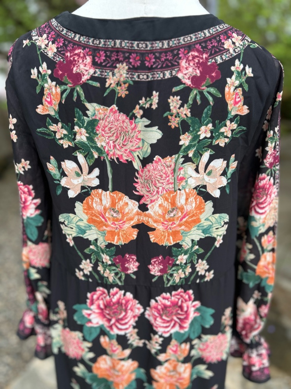 Altar'd State Black Floral V-Neck Maxi Dress with Pink & Peach Roses - Size S - Picture 7 of 8